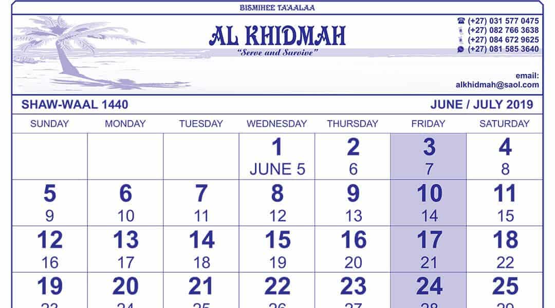 Shawwaal 1440 Calender