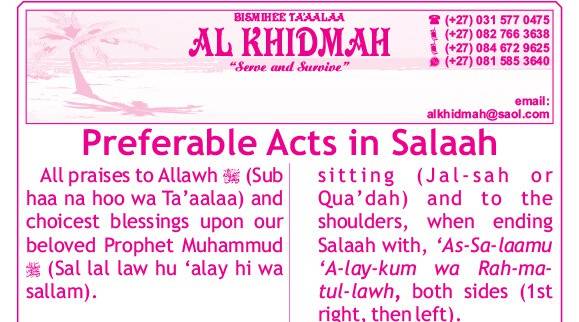 Preferable Acts in Salaah